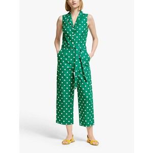 Boden Evie Polka Dot Cropped Leg Jumpsuit Forest Green Size 8 R